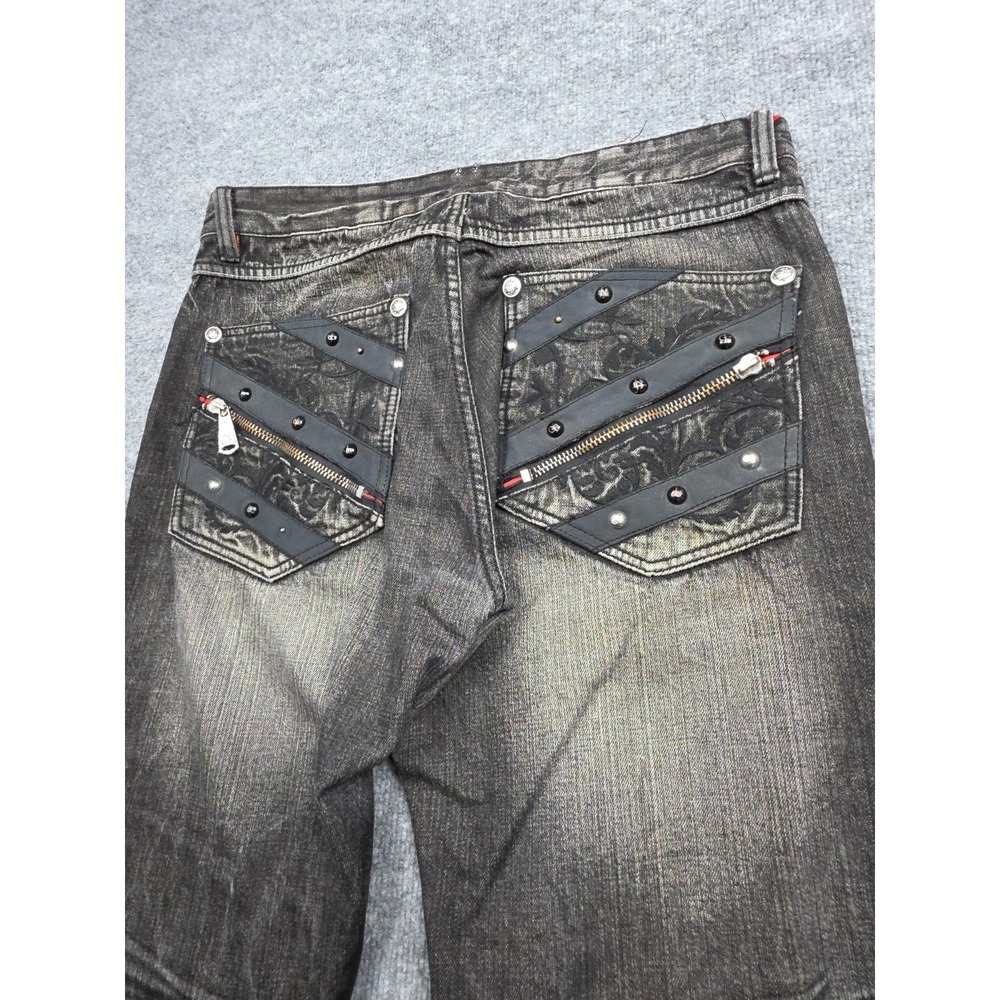 Crown Holder Jeans Men's 34 (FITS 34 x 34) Black Moto Zip Y2K Baggy Zip Pockets